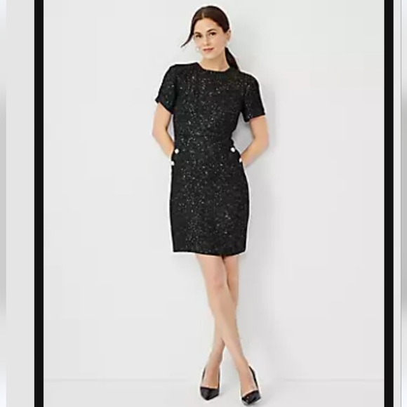 Ann Taylor Women's Sparkle Button Trim Sequin Tweed Dress - Picture 1 of 6